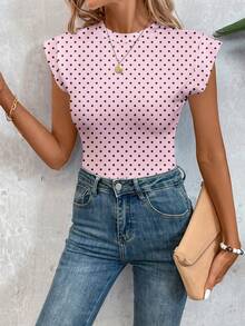 SHEIN LUNE Women's Casual Pink Polka Dot Print Bodysuit, Suitable For Spring And Summer - Multicolor - View 4