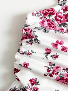 SHEIN Đầm ngắn không tay in hoa thời trang dành cho bé gái tuổi teen, thích hợp cho các buổi đi chơi, tụ họp và tiệc tùng. - Hồng - Xem 5