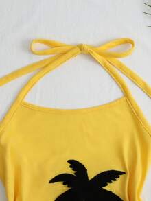 INAWLY Camiseta de tirantes con cuello halter y estampado de color contrastante para mujer - Amarillo - Ver 6