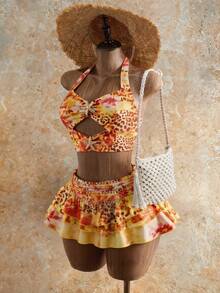 Mistrie Bộ đồ hai mảnh mùa hè mới dành cho nữ, kiểu dáng thường ngày, họa tiết da báo gợi cảm, khoét eo, phù hợp cho các lễ hội âm nhạc, lễ Phục sinh, sinh nhật, lễ tốt nghiệp, mặc hàng ngày, kỳ nghỉ, du lịch biển, tắm nắng. - Nhiều màu - Xem 1