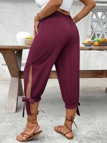 EMERY ROSE Plus Size High Waist Drawstring 7/8 Pants, Spring/Summer - Purple - View 6