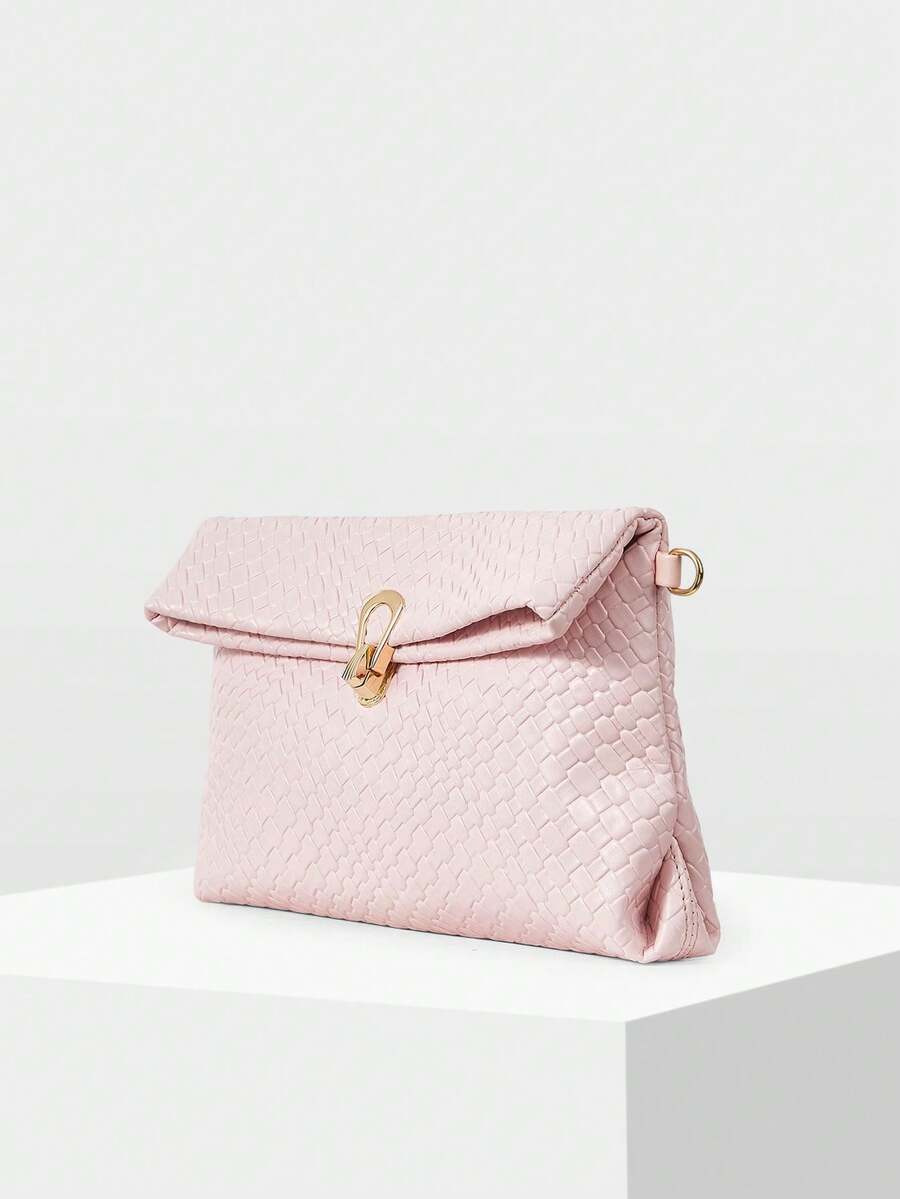 MOTF PREMIUM WOMEN'S EMBOSSED SQUARE CLUTCH BAG ENVELOPE BAG ,PINK BAG - Pink - View 2