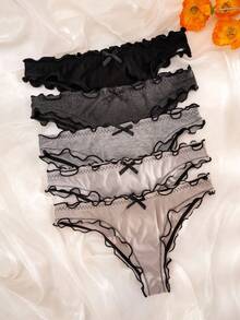 PetitDoll 5入組三角褲，邊緣波浪設計和荷葉邊裝飾的日常內褲 - 彩色 - 查看 6