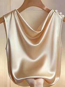 Franclia Sexy Fitted Plunging Neck Blouse With Side Ruffle Detail, Spring/Summer - Beige - View 4