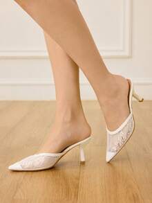 CUCCOO HITCHD Women's Pointed Toe Elegant Commuting High Heel Mules - White - View 4