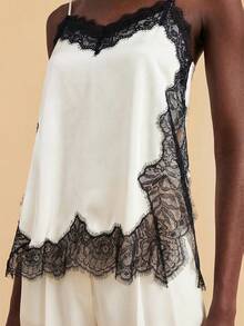 Travachic Canotta casual da donna in pizzo e patchwork - Bianco e nero - Visualizzare 5