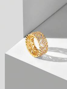 MOTF PREMIUM 法式冷金刚杵镂空时尚戒指 女士食指戒指 - 金色 - 查看 4