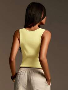 Athîral Women's Casual Off-Shoulder Fitted Light Green Knit Top, Spring/Summer - Light Yellow - View 6