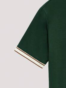 Open Phase Men Striped Trim Polo Shirt, Couple Things - Dark Green - View 4