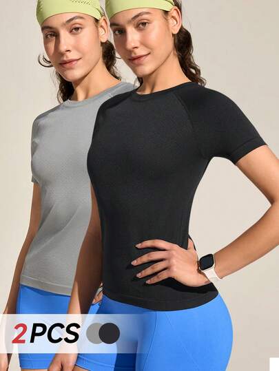 Exploreva Women's Seamless Outdoor Fitness Running T-Shirt; Naked Feel Casual Versatile Yoga T-Shirt; Suitable For Hiking, Cycling, Workout, Mountaineering Sports Short Sleeve