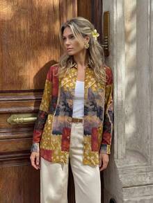 Hansera Nueva camisa de botones de manga larga con estampado para mujer, de primavera/verano - Multicolor - Ver 3