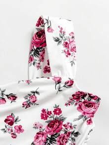 SHEIN Đầm ngắn không tay in hoa thời trang dành cho bé gái tuổi teen, thích hợp cho các buổi đi chơi, tụ họp và tiệc tùng. - Hồng - Xem 6