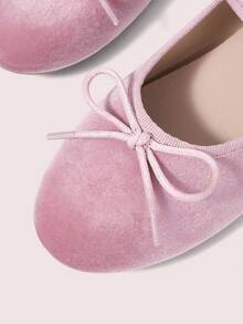 CUCCOO DOLLMOD Zapatos de mujer con punta redonda, decoración de lazo y hebilla, suela plana, material de terciopelo, adecuados para uso diario, fiestas de cumpleaños - Rosa - Ver 4
