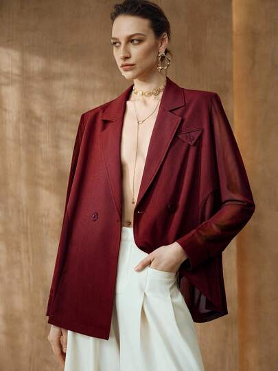 Arave 女士常规肩翻领网眼拼接日常通勤夹克