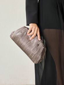 MOTF PREMIUM LADIES CLUTCH BAG, EXQUISITE MINIMALIST PLEATED DINNER BAG - Gun gray - View 5