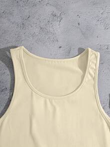 Manfinity Dauomo Men's Casual Solid Color Round Neck Slim Fit Tank Top, Summer - Apricot - View 4