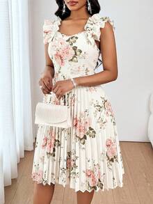 SHEIN Lady 女士印花褶皱时尚约会派对迷你连衣裙 - 彩色 - 查看 6