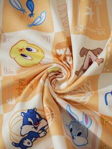 LOONEY TUNES X SHEIN 女婴格子卡通印花圆领上衣和短裤睡衣套装 - 黃色 - 查看 6