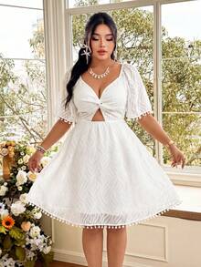 Celure Vestido de uso diario casual de unicolor, simple y de moda, tallas grandes - Blanco - Ver 3