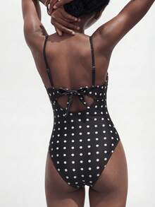 Maija Women's Polka Dot Print Camisole One Piece Swimsuit Vintage Swimsuit Polkadot Bikini Polka Dot Swimsuit Polka Dots Bathing Suit Bathing Suits For Women Polka Dot Women's Swimsuits Women's Bathing Suit Full Coverage Polka Dot Swimsuit One Piece One Piece Swimsuit Women - Black - View 2