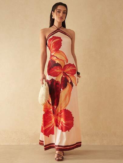 Silquee Đầm chữ A hai dây in hoa dành cho nữ, thích hợp cho mùa xuân/hè.