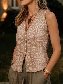 EMERY ROSE Women Minimalist Printed Sleeveless Tank Top - Brown - View 3