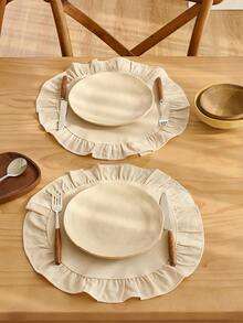 1-Piece   Solid Color Linen Placemat In Plain White With Ruffle Edges, Stain-Resistant , Perfect For Decorating Your Dining Room And Table. Suitable For Family Gatherings, Daily Use, Banquets, Weddings, Holidays, And Parties. - Multicolor - View 4