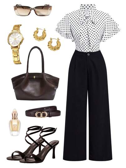 Ellevyn 荷叶边袖浪漫蝴蝶结腰阔腿复古优雅连体裤