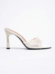 CUCCOO CHICEST New Fashion Versatile Rhinestone Bowknot Strap Stiletto Heel Sandals For Christmas Elegant Shoes Wedding Shoes Spring Shoes Bride Shoes - Beige - View 3