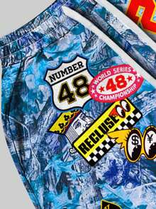 ROMWE MEN Street Life Men's Street Fashion All-Over Print Drawstring Waist Shorts, Suitable For Spring/Summer Everyday Wear - Multicolor - View 3