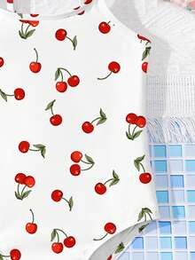 SHEIN 可爱复古樱桃印花图案，海滩度假风，休闲简约连体泳衣，适合夏季休闲度假，#Coconutgirl - 彩色 - 查看 5