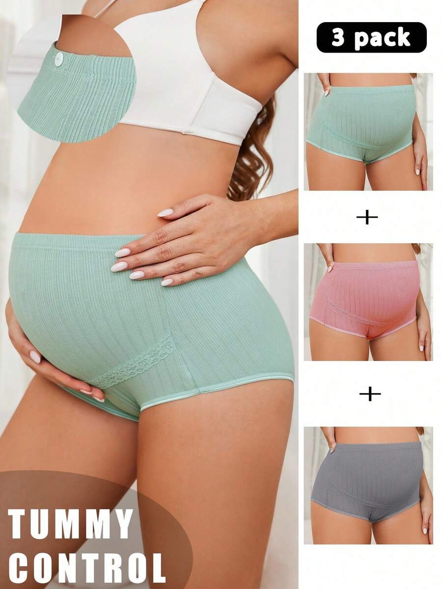 Moonlight&Mama Quần Lót Ren Tương Phản Cho Bà Bầu Thoải Mái Và Co Giãn, Gói 3 - Nhiều màu - Xem 1