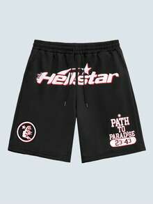 Modcrash Men's Letter & Star Print Casual Athletic Shorts - Black - View 1