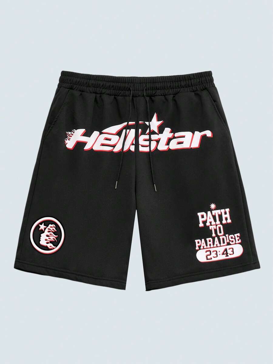 Modcrash Men's Letter & Star Print Casual Athletic Shorts - Black - View 1