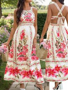 SHEIN 孕妇度假休闲碎花吊带连衣裙 - 彩色 - 查看 1
