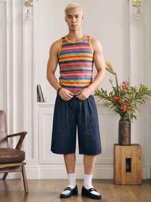 Manfinity Unisex 男士夏季休闲度假印花圆领修身背心 - 彩色 - 查看 4