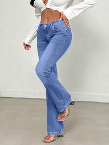 EURMUSE Women's Pocket Washed Flare Casual Versatile Jeans - Light Wash - View 5