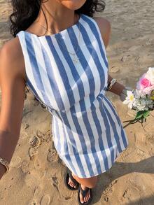 Muchica 蓝色条纹无袖连衣裙 - 藍白色 - 查看 6