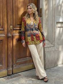 Hansera Nueva camisa de botones de manga larga con estampado para mujer, de primavera/verano - Multicolor - Ver 1