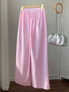 Comfortcana 女士撞色格纹休闲裤 - 粉色 - 查看 2