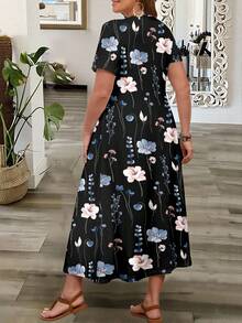 EMERY ROSE This Casual And Minimalist Bohemian-Style Floral Print Dress Is Perfect For The Holiday Season. It's Suitable For Plus Sizes, A Stylish Spring/Summer Dress, And A Must-Have For Spring Break. - Multicolor - View 3