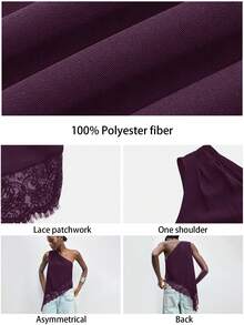 Maija 2026春夏初秋独立日七月女装不对称肩部设计现代都市女士夏季黑色纯色褶皱无袖休闲上衣 - 紫色 - 查看 6