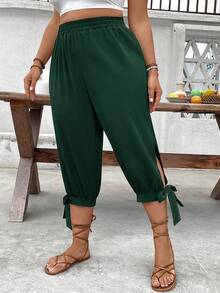 EMERY ROSE Plus Size High Waist Drawstring 7/8 Pants - Dark Green - View 7