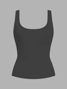 Slaydiva White & Dark Grey Women's Casual Crew Neck Ruched Fitted Tank Top Set, Versatile For Daily Wear,Summer Top - Multicolor - View 6