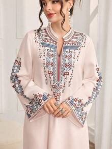 SHEIN Najma Đầm dạ hội lãng mạn sang trọng dành cho nữ, được gia cố bằng hạt cườm và in họa tiết định vị tình cảm. - Màu Hồng baby - Xem 5