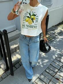 Siren Gaze Women's 92% Cotton Lemon Vacation Print Tank Top - Breathable Summer Casual Tee For Dates, Island & Beach Trips, Western Festivals, Retro Y2K Streetwear, Rave Wear, Spring/Summer Club, Gym, Music Festivals & Daily Outfits - Multicolor - View 5