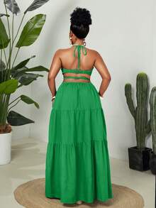 Maweii Plus Size Solid Color Vacation Strapless Dress - Green - View 2