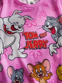 TOM & JERRY X SHEIN Áo thun ngắn tay cổ tròn họa tiết hoạt hình dành cho bé gái, kiểu dáng thường ngày, thích hợp mặc mùa hè. - Hồng - Xem 4