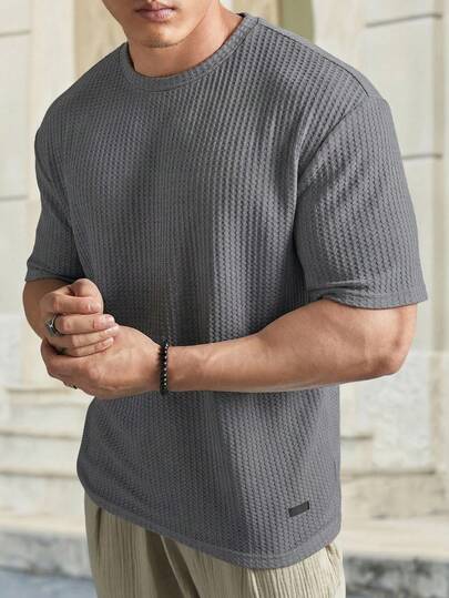 HIMLAND Camiseta de punto de gofre de corte holgado para hombre