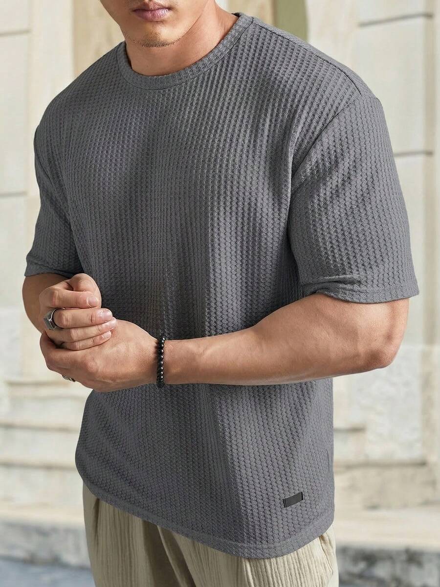 HIMLAND Loose Fit Men's Solid Waffle Knit T-Shirt